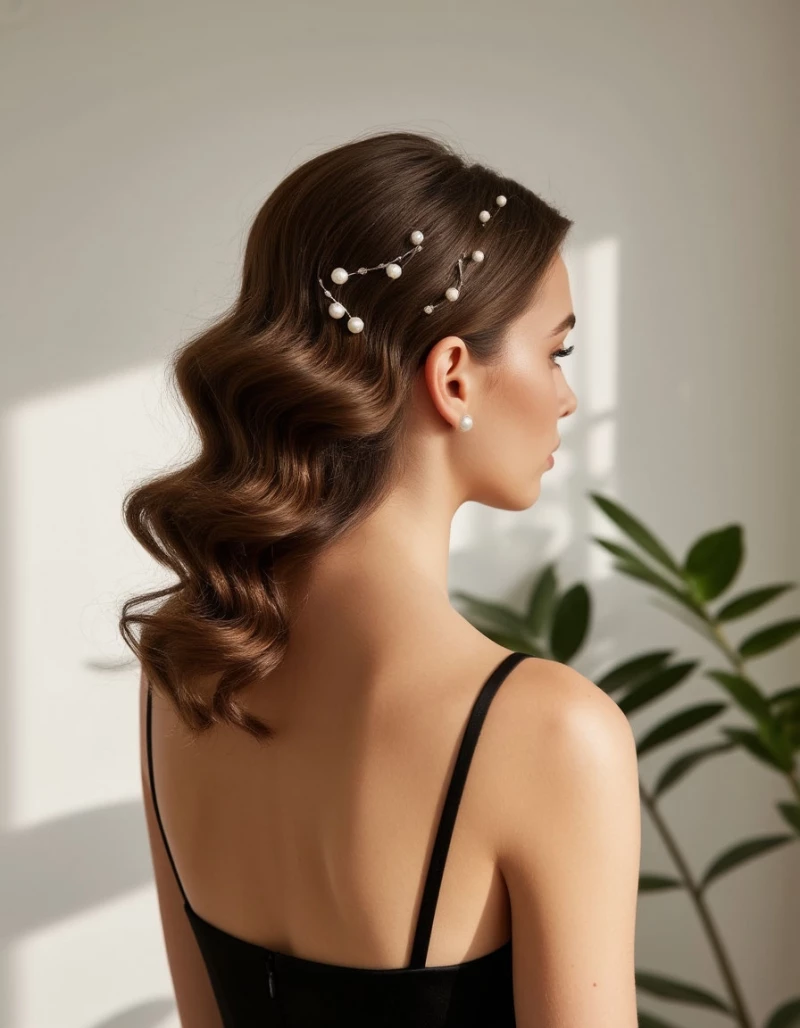 Прическа с зщачесанным верхом и волнистыми локонами.  Нейросети