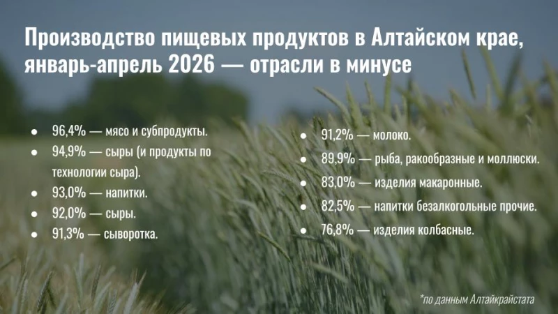 Производство пищевых продуктов в Алтайском крае, январь-апрель 2026.  Софья Комарова (по данным Алтайкрайстата)